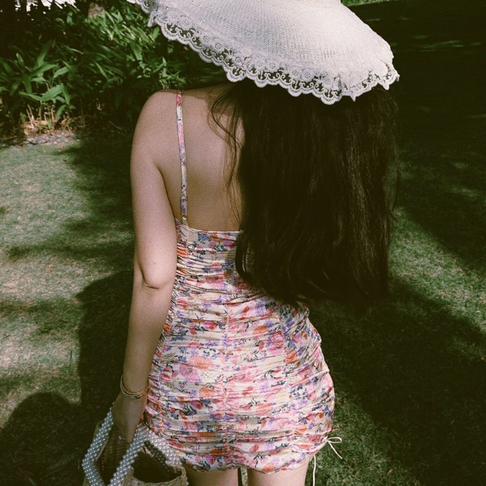 Floral Drawstring Ruched Dress - Picture 3 of 11